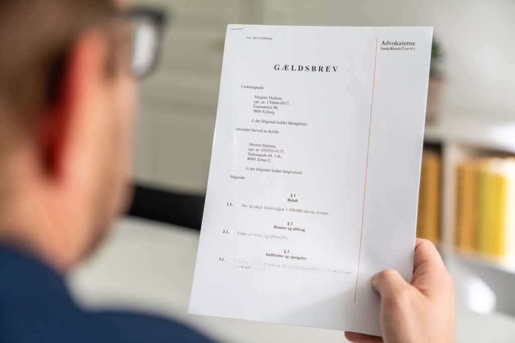 anfordringslån rentefrit eksempel gældsbrev